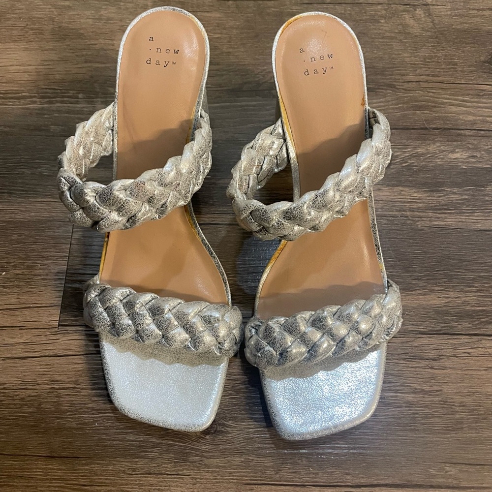 A New Day silver braided heels - worn 2x